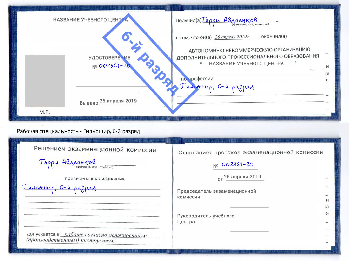 корочка 6-й разряд Гильошир Славгород