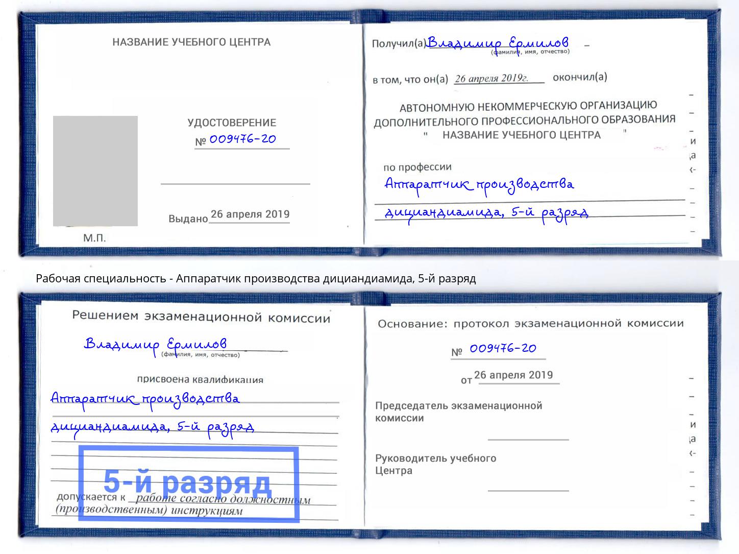 корочка 5-й разряд Аппаратчик производства дициандиамида Славгород
