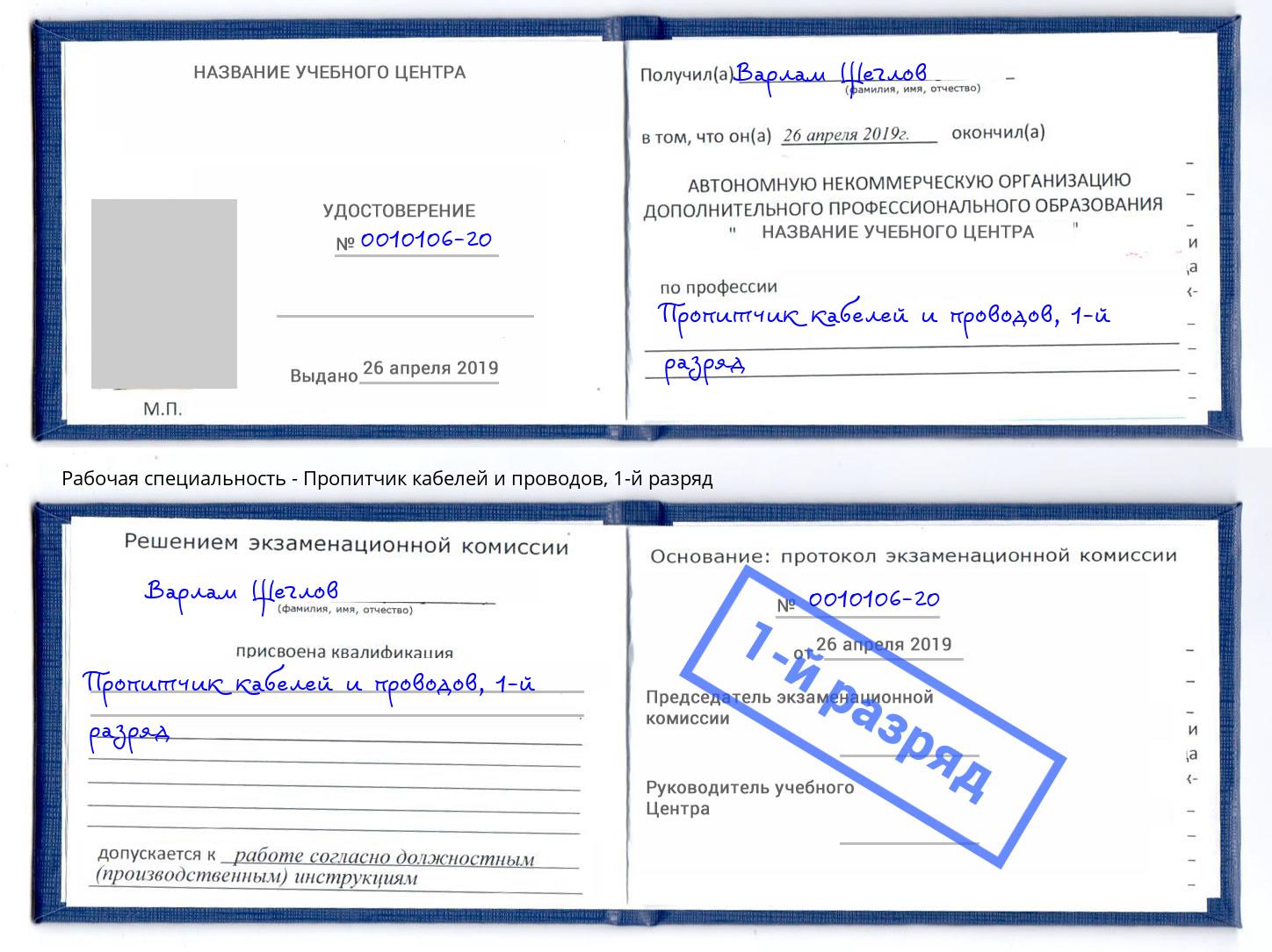 корочка 1-й разряд Пропитчик кабелей и проводов Славгород