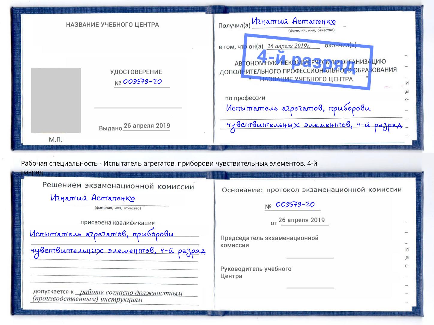 корочка 4-й разряд Испытатель агрегатов, приборови чувствительных элементов Славгород