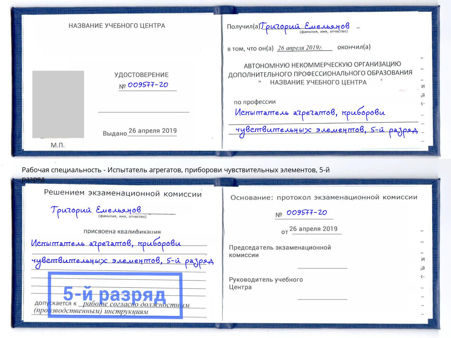 корочка 5-й разряд Испытатель агрегатов, приборови чувствительных элементов Славгород