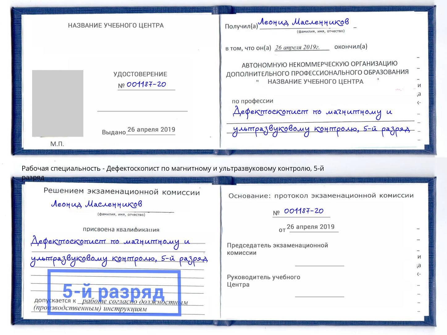 корочка 5-й разряд Дефектоскопист по магнитному и ультразвуковому контролю Славгород