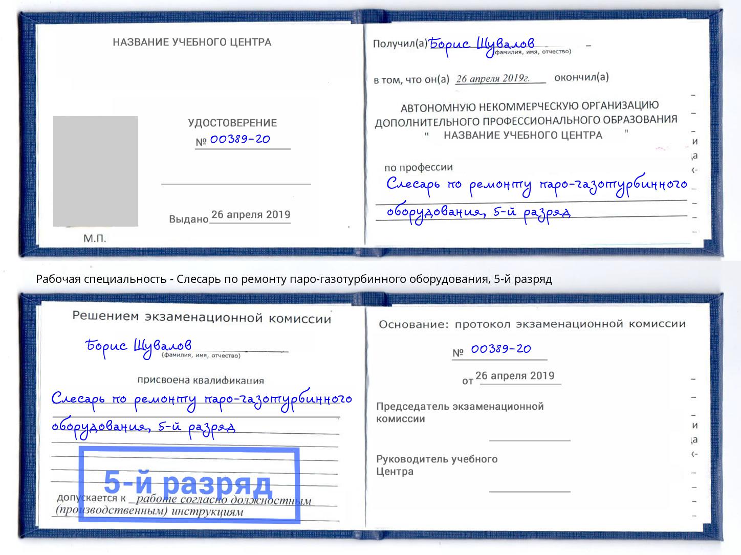 корочка 5-й разряд Слесарь по ремонту паро-газотурбинного оборудования Славгород