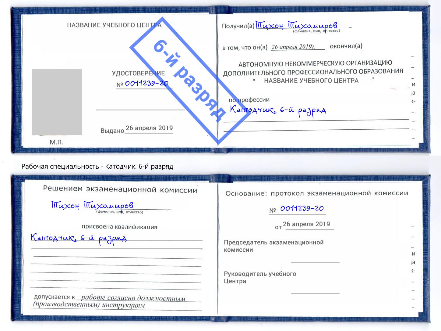 корочка 6-й разряд Катодчик Славгород