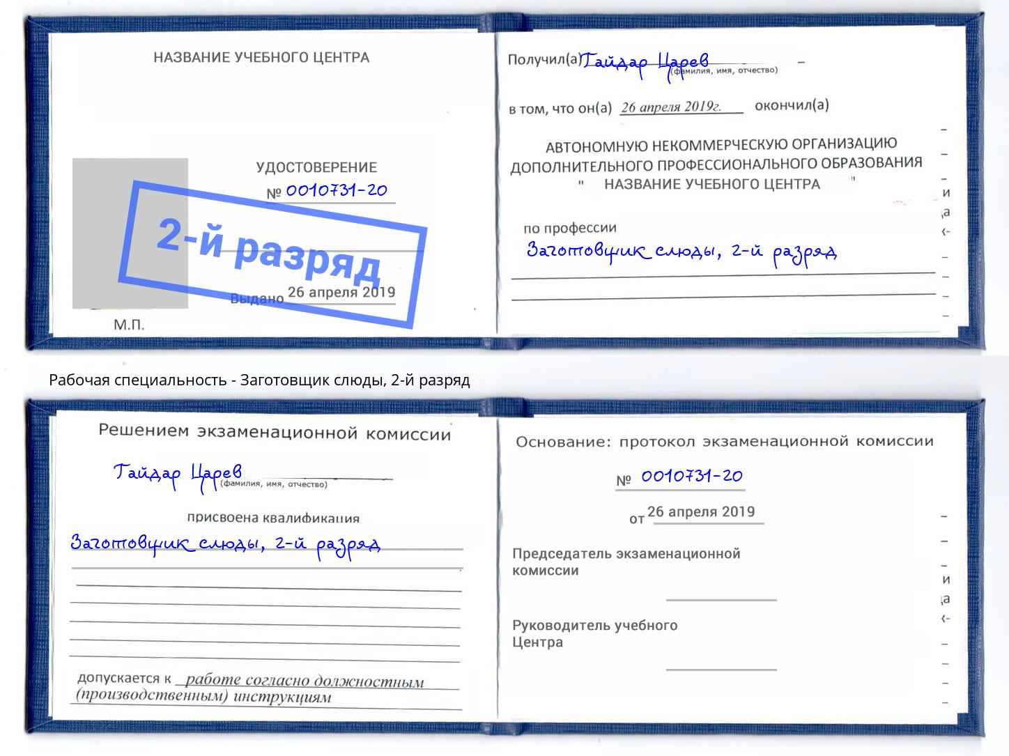 корочка 2-й разряд Заготовщик слюды Славгород