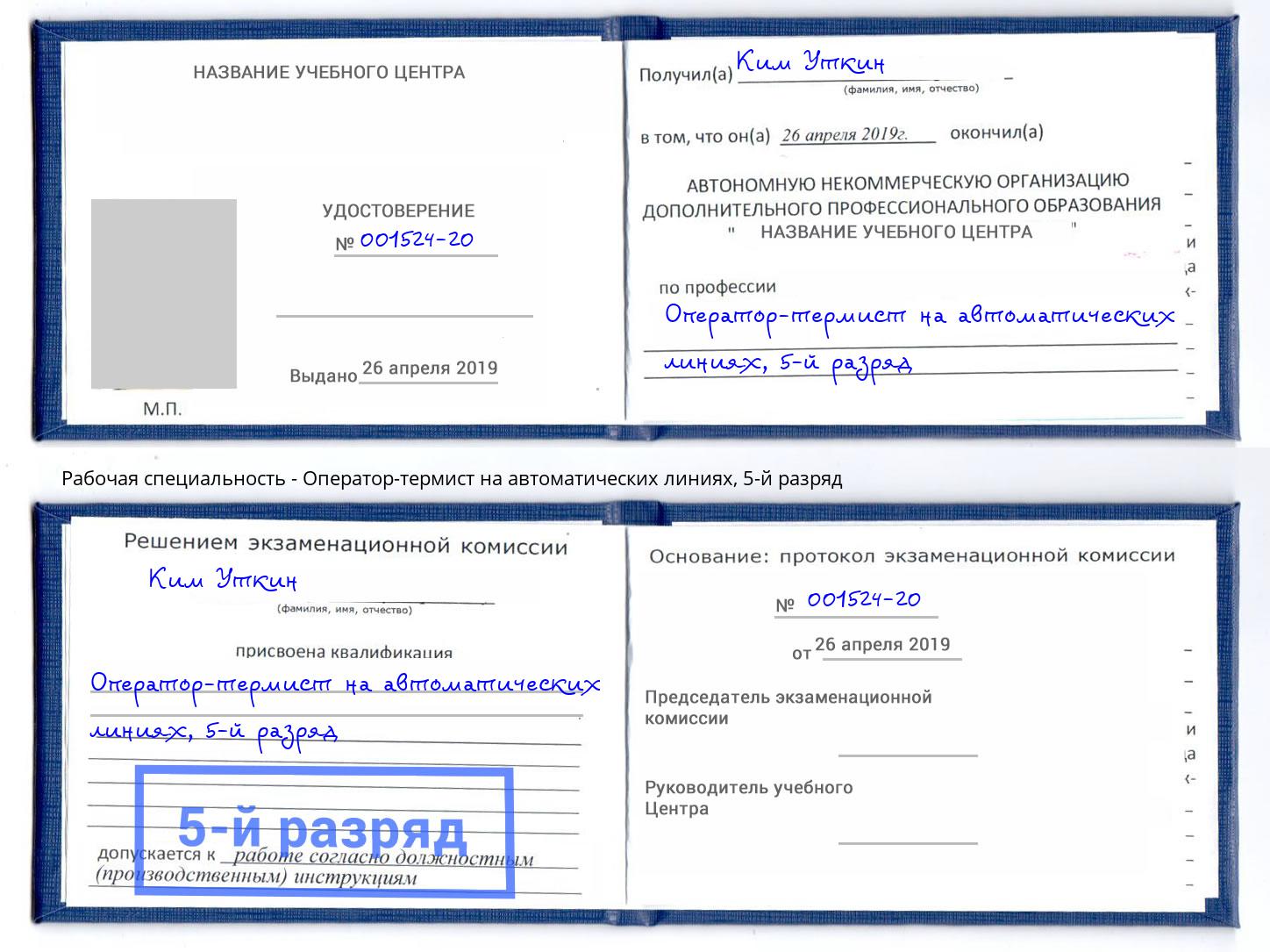 корочка 5-й разряд Оператор-термист на автоматических линиях Славгород