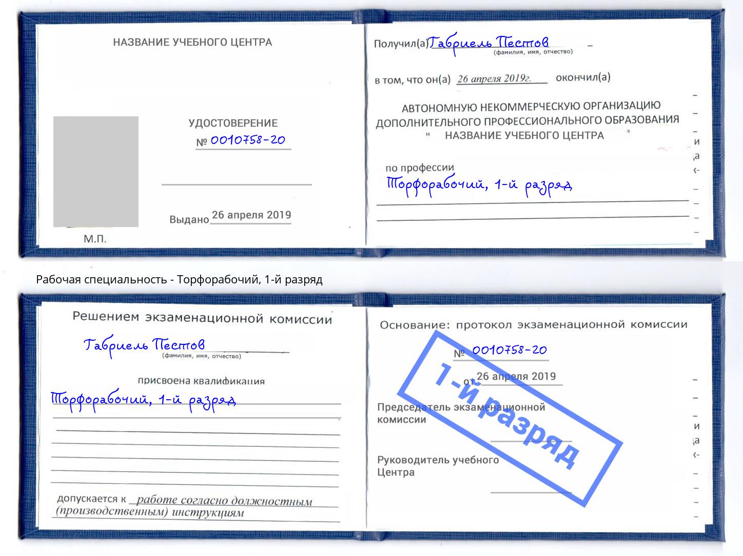 корочка 1-й разряд Торфорабочий Славгород
