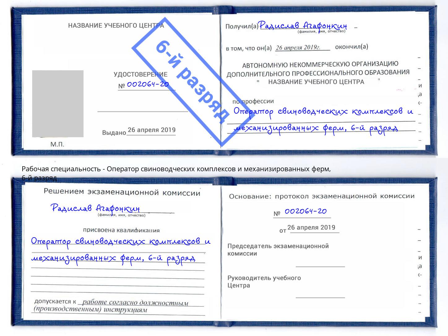 корочка 6-й разряд Оператор свиноводческих комплексов и механизированных ферм Славгород