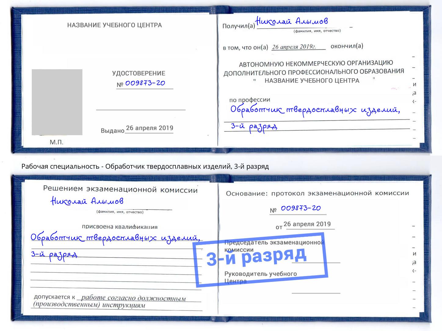 корочка 3-й разряд Обработчик твердосплавных изделий Славгород