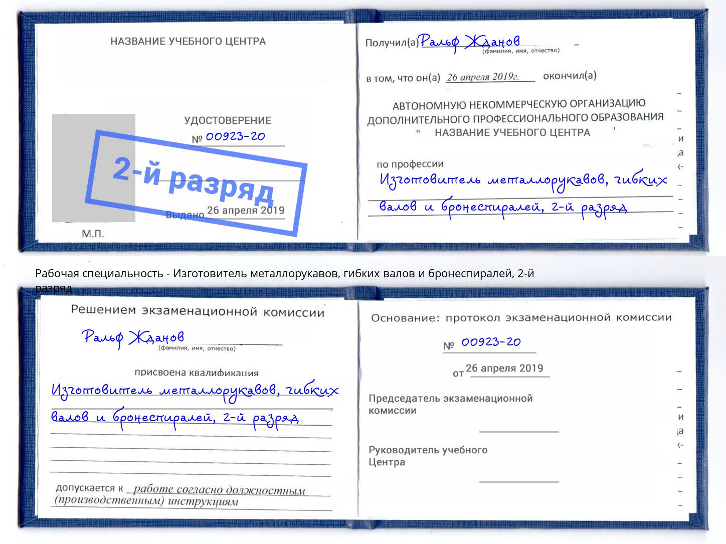 корочка 2-й разряд Изготовитель металлорукавов, гибких валов и бронеспиралей Славгород